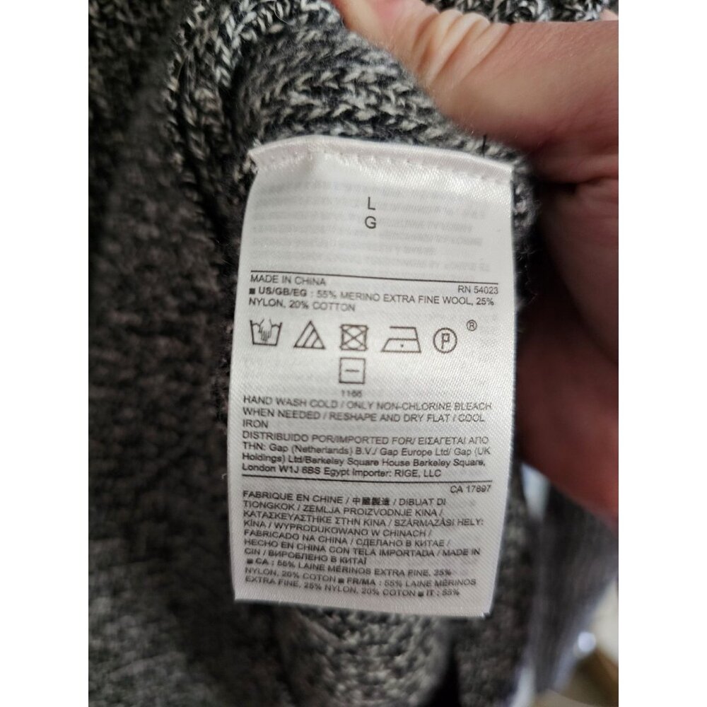 Banana Republic Merino Wool Sweater Mens L Black White Marled Rib Knit Mock Neck - Picture 5 of 7